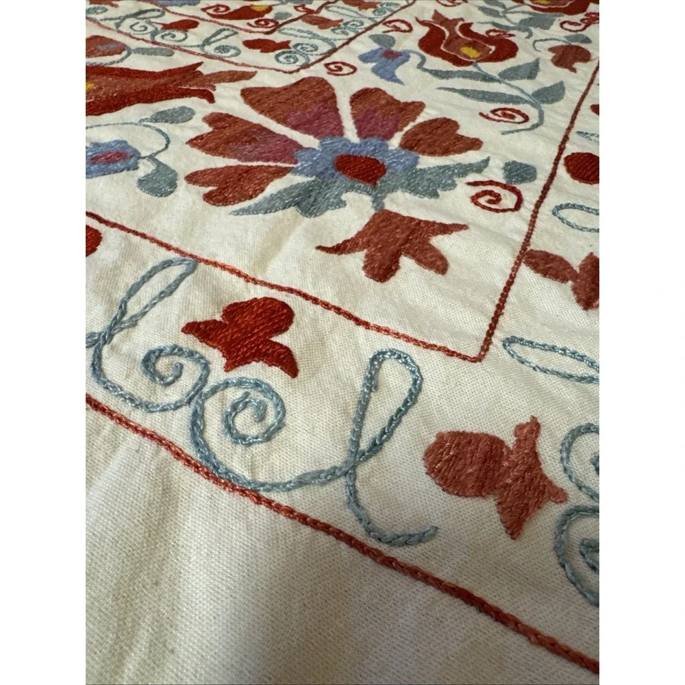 Suzani Turkish Linen And Silk Embroidered‎ Wall Hanging 2.10x3.3